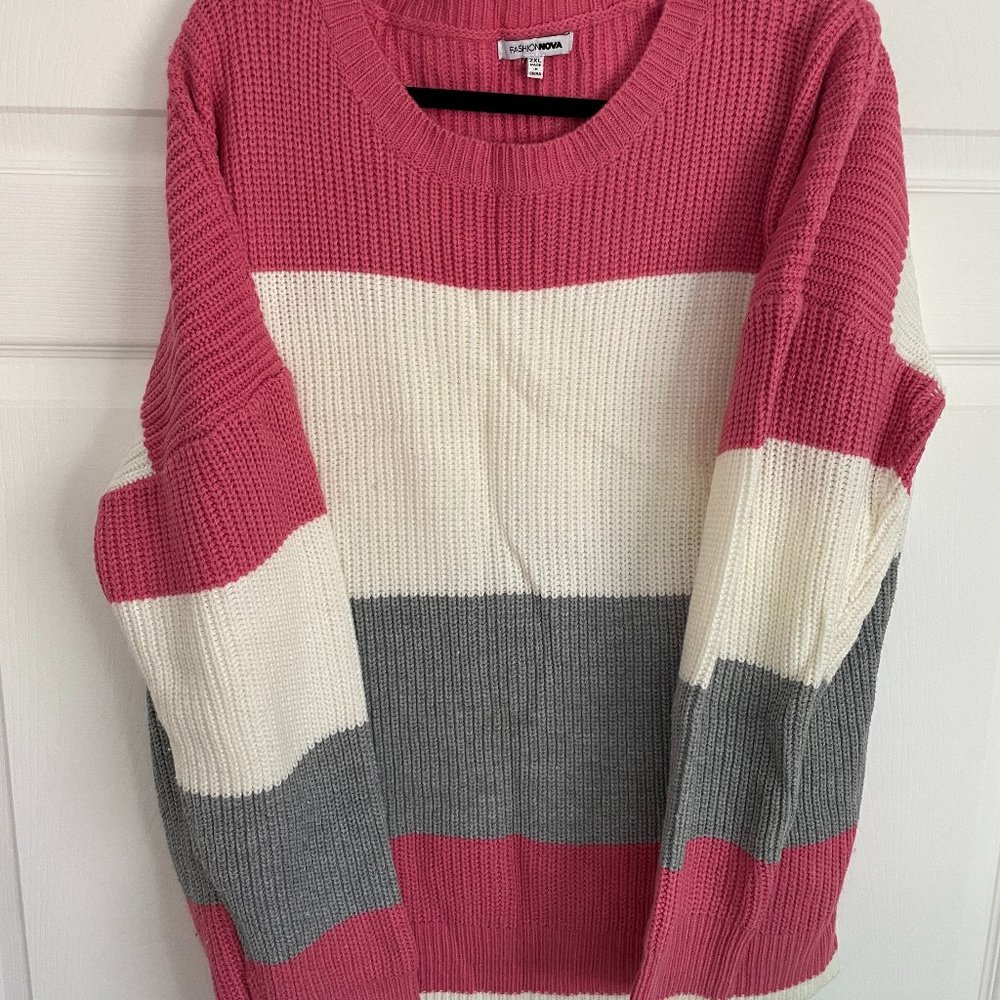 Pink Gray & White Sweater